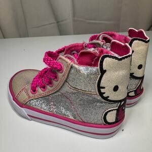 Hello Kitty Sanrio Silver Glitter High Top Sneakers Kids Size 7